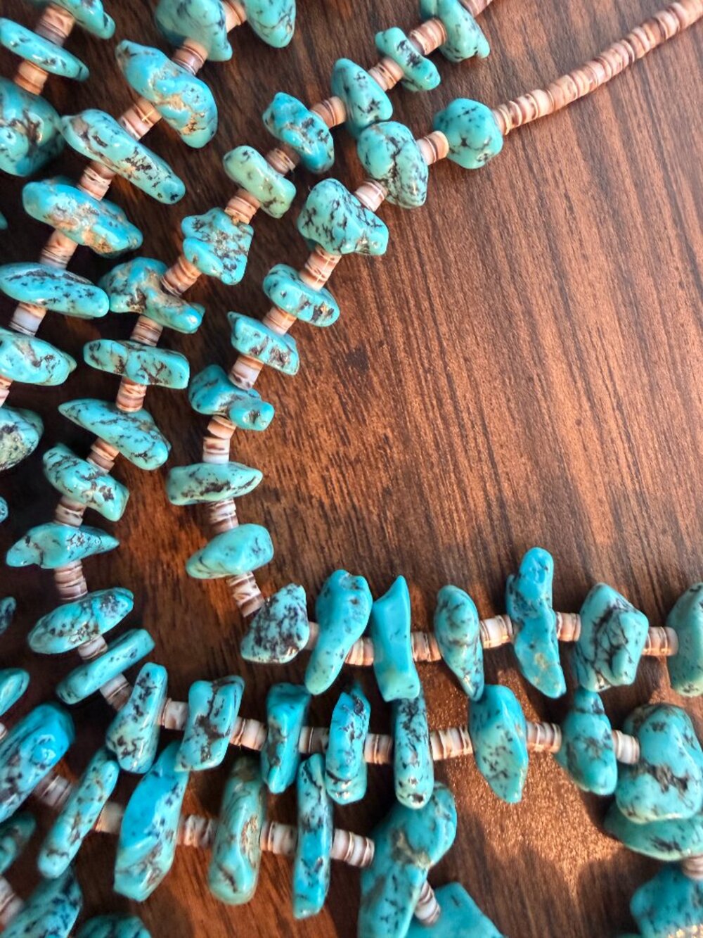 Navajo Indian 2 Strand Turquoise Stone & Shell Heishi Necklace. 136 Grams - Picture 5 of 11